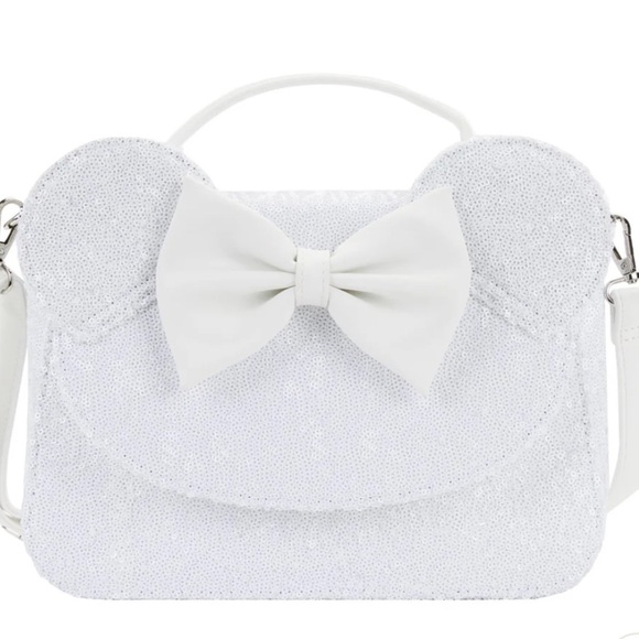 Loungefly Handbags - Loungefly Disney Minnie Mouse Sequin Wedding Bride Crossbody Purse Bag NWT